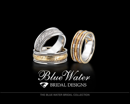 The Blue Water Bridal Collection is hand-crafted right here in our store. There are several styles available, from intricate Victorian designs to modern fashions, or we can start from scratch and create anything your heart desires. Settings are available in 14K or 18K in white, yellow or rose gold, or two-tone. Please visit us today and let us create a jewelry design that you will cherish forever.