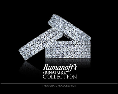 New in 2011, Rumanoff's Fine Jewelry has developed and introduced the Rumanoff's Signature Collection, a dazzling assortment of high quality diamond rings available in boundless varieties. Choose from single row to five row rings in eternity or half-way styles, in a breadth of diamond sizes. Rumanoff's Signature Collection, uncompromised quality at unbeatable value.