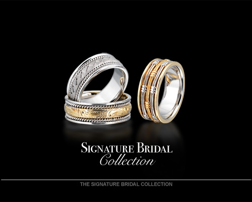 The P.K. Bennett Jewelers Signature Bridal Collection is hand-crafted right here in our store. There are several styles available, from intricate Victorian designs to modern fashions, or we can start from scratch and create anything your heart desires. Settings are available in 14K or 18K in white, yellow or rose gold, or two-tone. Please visit us today and let us create a jewelry design that you will cherish forever.
