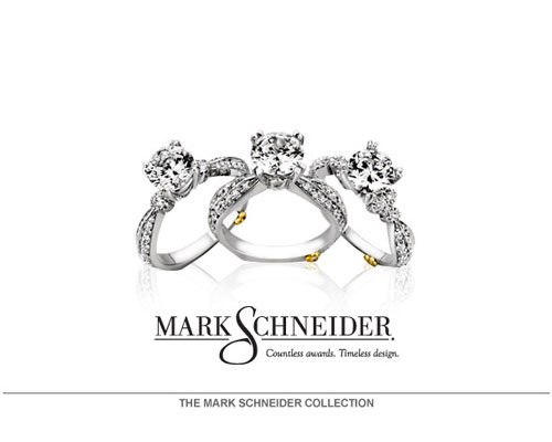 Expertly crafted and handmade in the USA, Mark Schneider's unique and timeless bridal collection has designs for every bride. Winning his 40th design award in 2008 Mark's philosophy for jewelry is to create wearable pieces of art. Each bridal design is fully customizable and features an exclusive 'Secret Heart' with an engravable diamond. Every bride deserves the beauty of design.