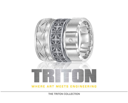 Triton is the ultimate Source For Men's Rings. Specializing in Contemporary Metals, such as Tungsten Carbide (TC850 is the originally patented formulation and only available at authorized retailers), Titanium, Black Titanium and Stainless Steel, Triton designs are Bold, Strong and Masculine - perfect for today's active man. Triton, Where Art Meets Engineering.